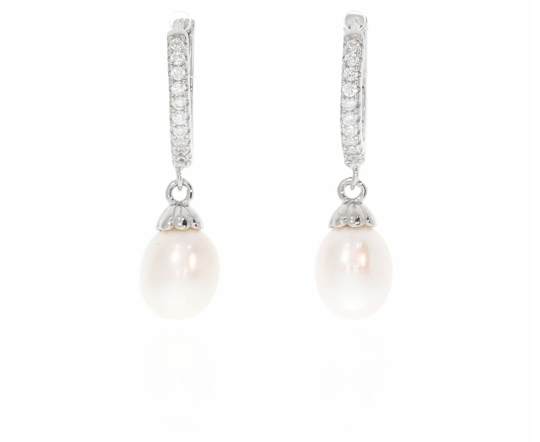 זוג עגילי חישוק+פנינים כסף 925