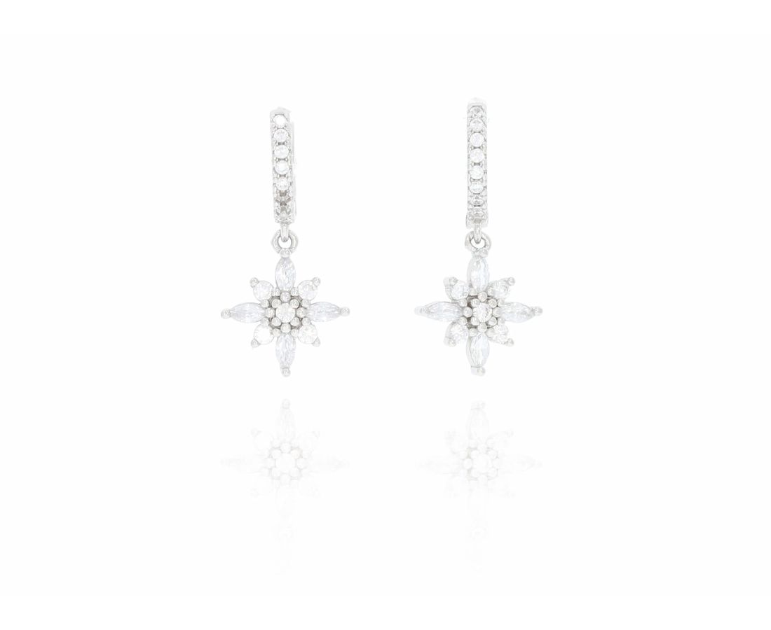 זוג עגילי כסף 925 חישוק פרח