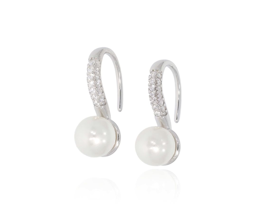 זוג עגילי כסף 925 פנינה