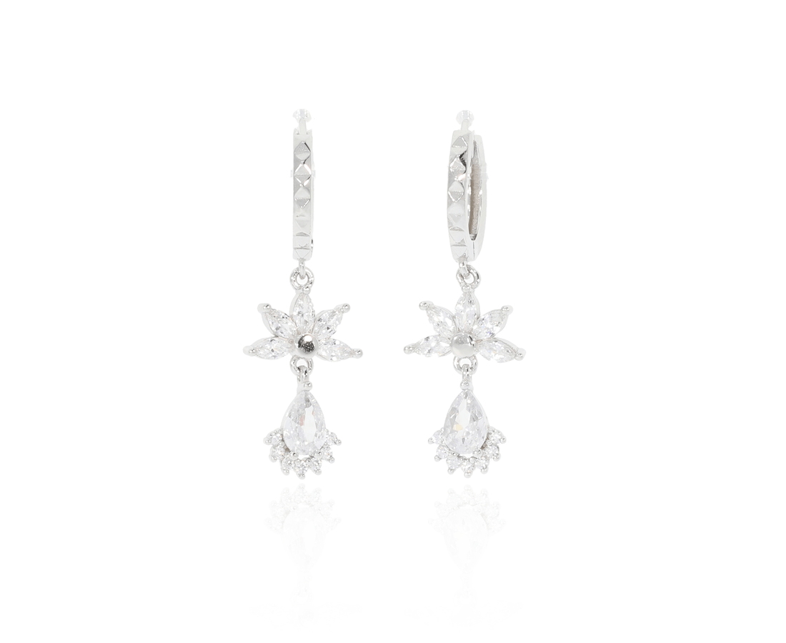 זוג עגילי פרח וטיפה כסף 925