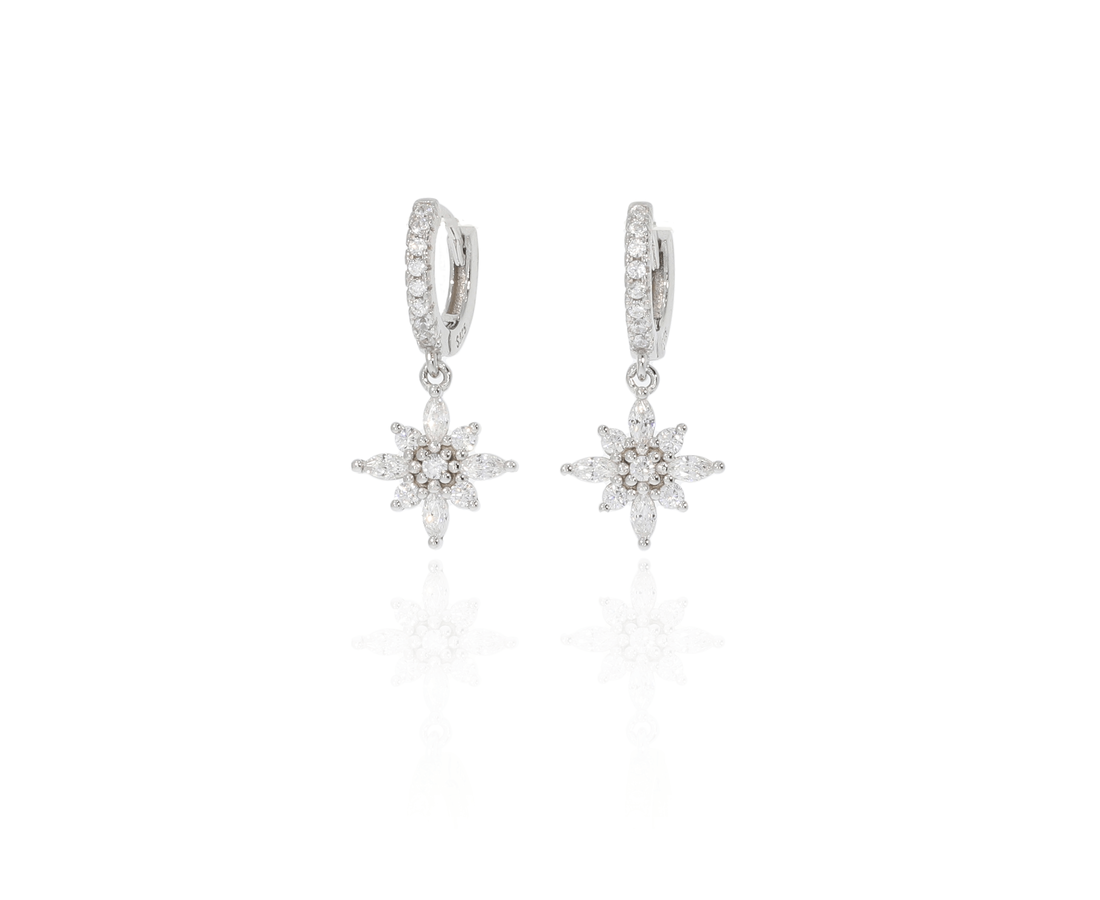 זוג עגילי פרח כסף 925