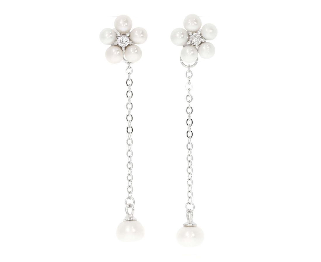 זוג עגילי פרח פנינה כסף 925