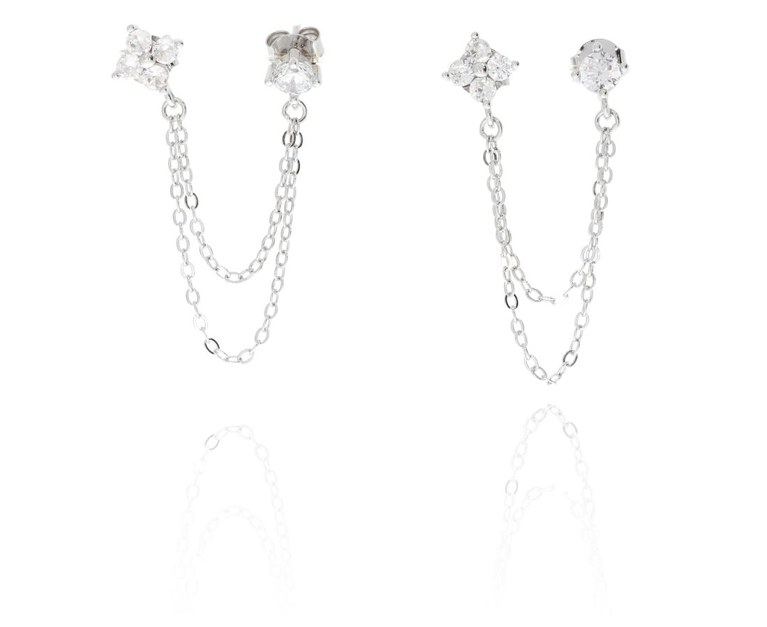 עגיל כסף 2 חורים נופל פרח