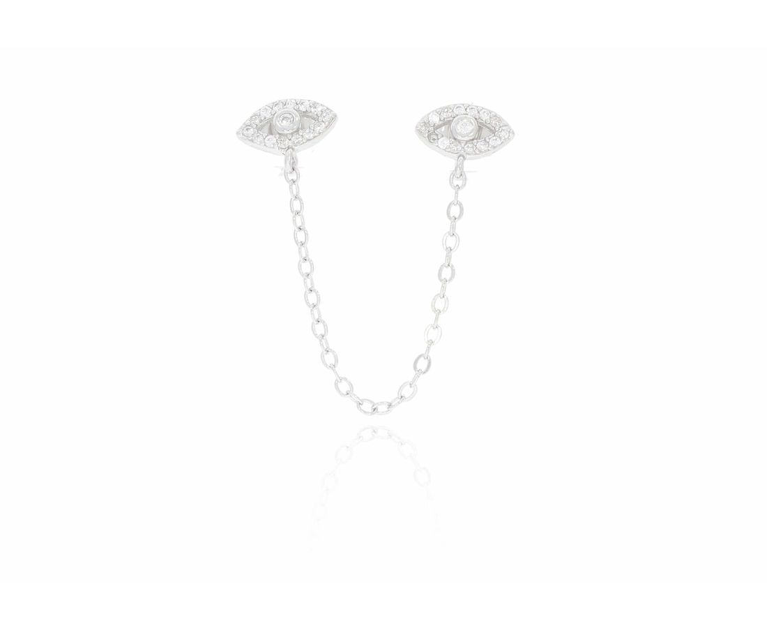 עגיל כסף 925 שרשרת עין 2 חורים