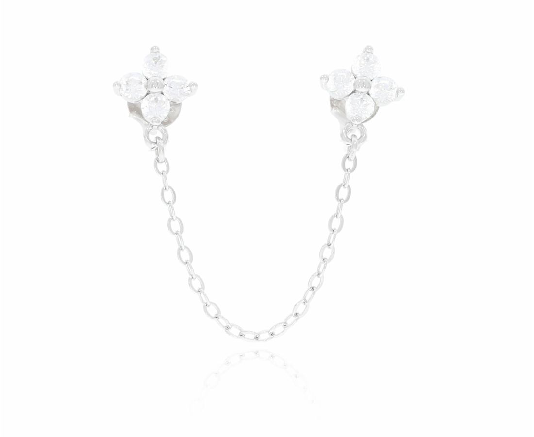 עגיל כסף 925 שרשרת פרח 2 חורים