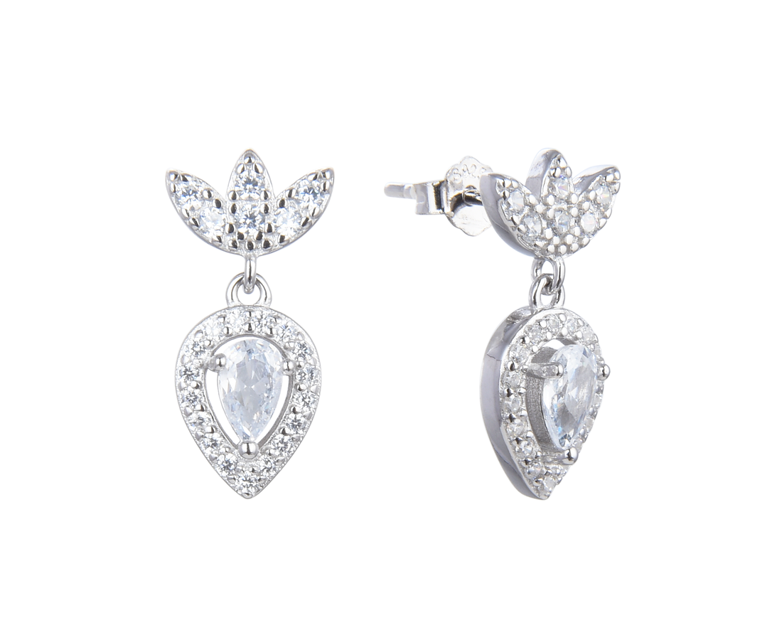 עגיל כסף לוטוס עם טיפה נופלת