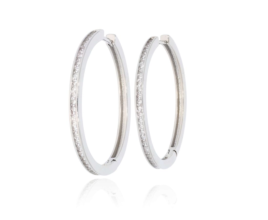 עגיל ציפוי כסף משובץ 33mm