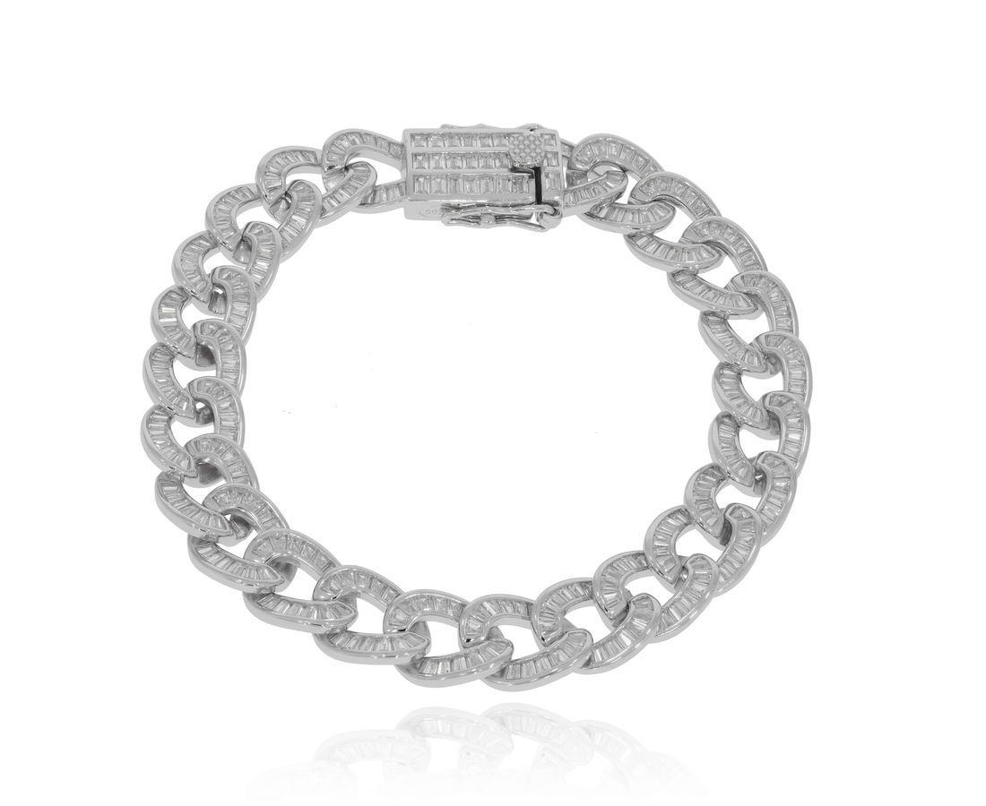 צמיד כסף חוליות משובץ אבני באגט 925