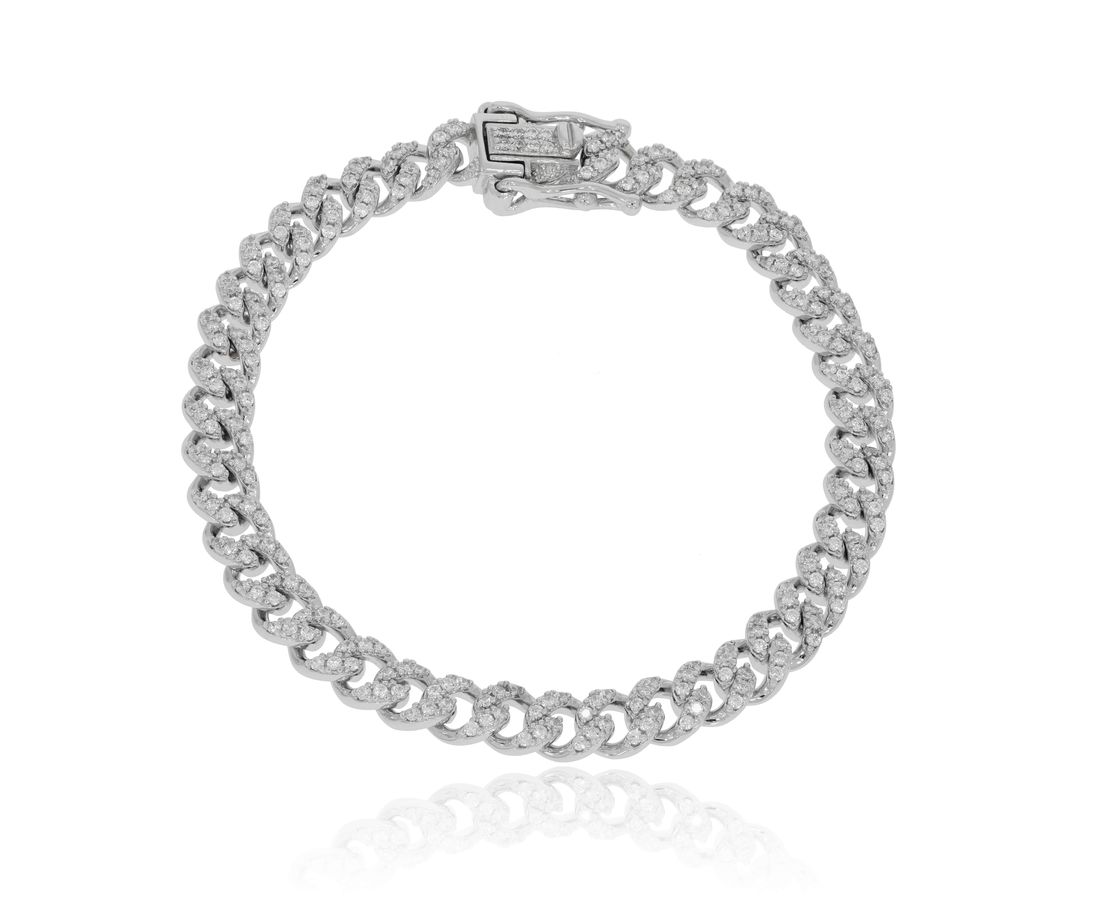 צמיד כסף חוליות עגולות שיבוץ מלא צר