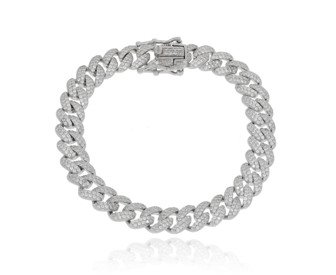 צמיד כסף חוליות שיבוץ מלא בינוני 925