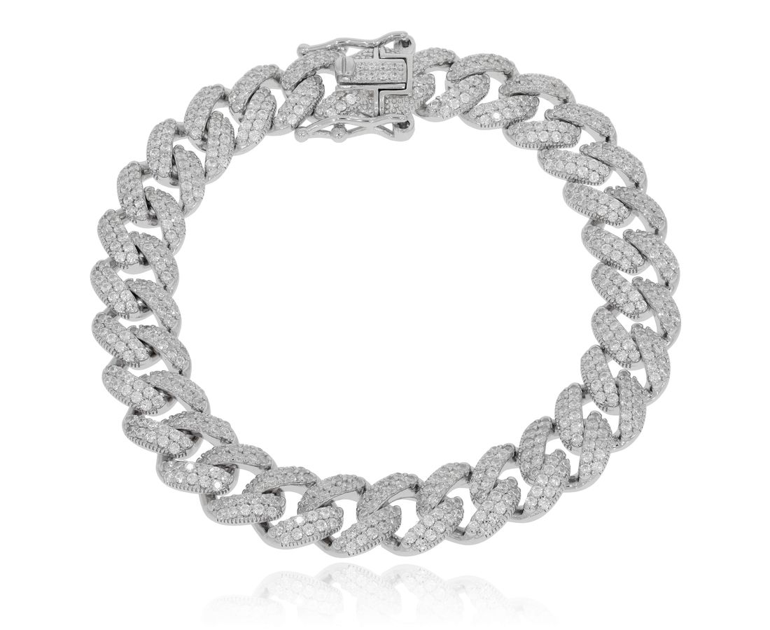 צמיד כסף חוליות שיבוץ מלא רחב 925