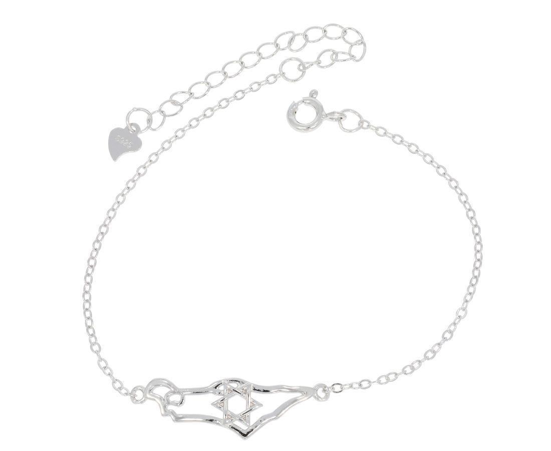 צמיד מפת ארץ ישראל עם מגן דוד כסף 925