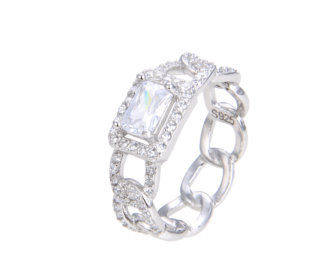 טבעת חוליות משובצת אבן מלבן