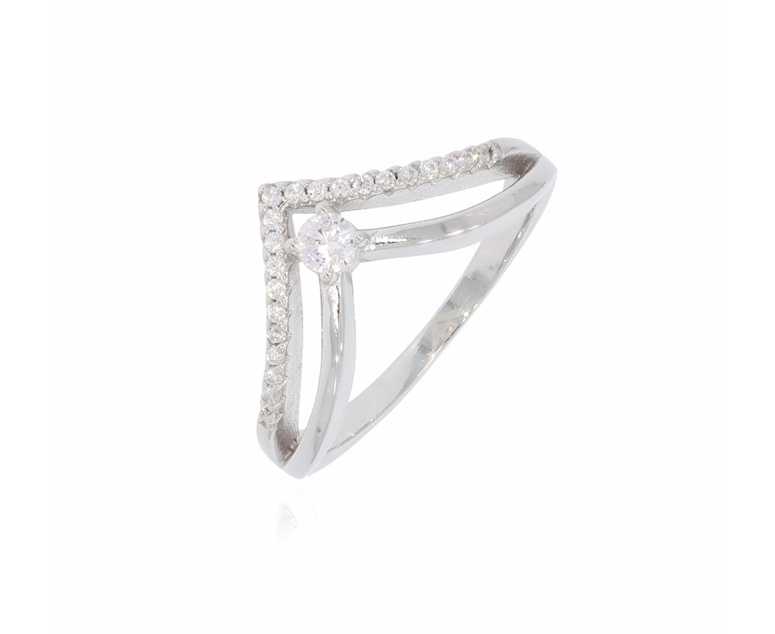 טבעת כסף 2 פסים עם זירקון מרכזי