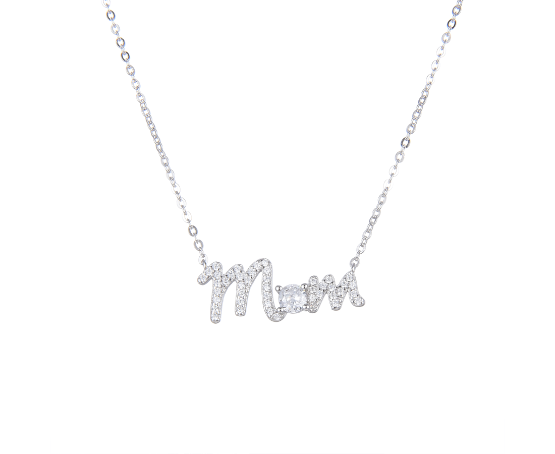 שרשרת כסף MOM עם אבן מרכזית